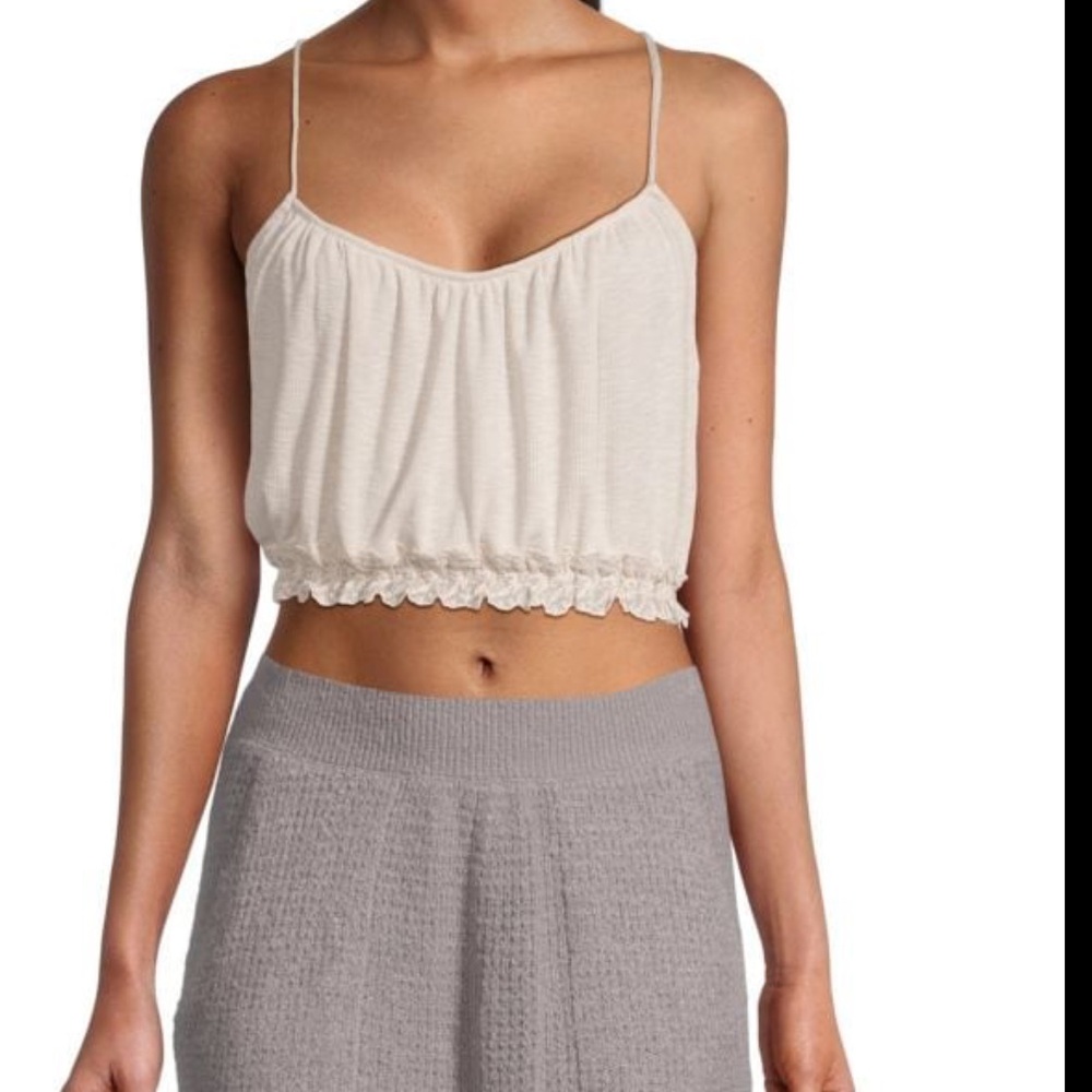 Free People Cream Cropped Ruffle-Hem Cami